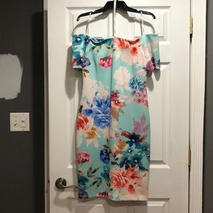 Calvin Klein strapless body con floral dress